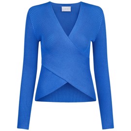 Italy Solid Knit Blouse Blue